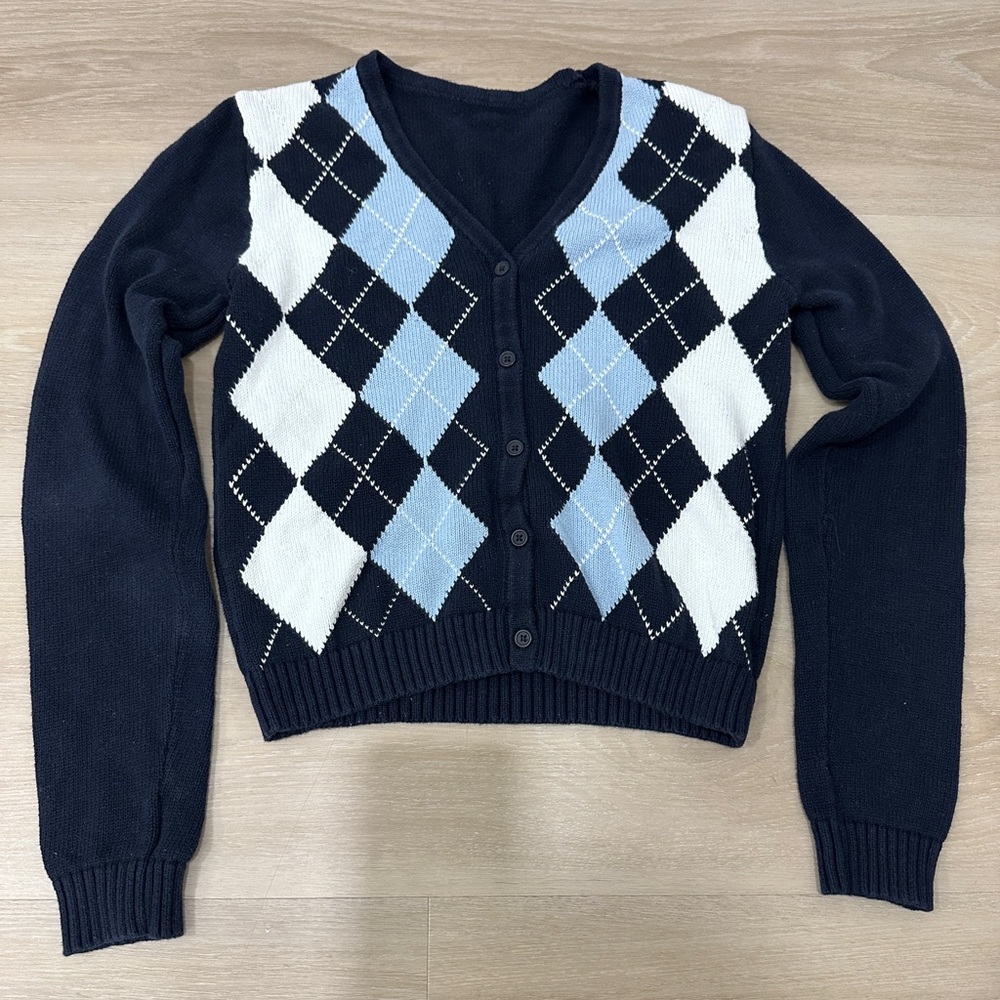 Brandy Melville Elizabeth Argyle Cardigan in Navy Blue